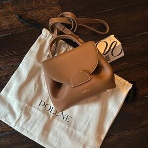 Polene Tan Leather Mini Crossbody with Top Handle